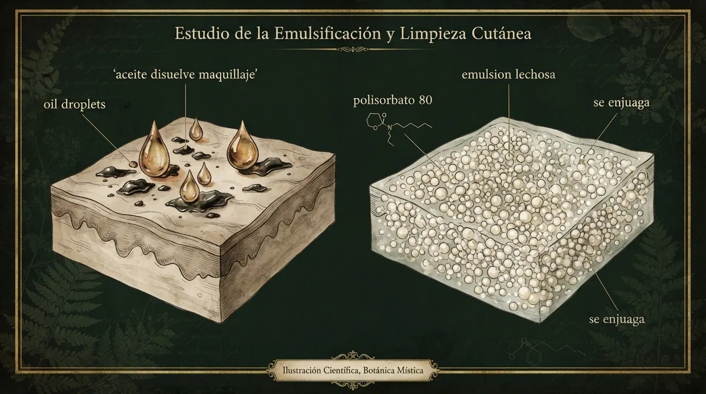 El aceite disuelve el maquillaje y el polisorbato lo emulsiona con agua